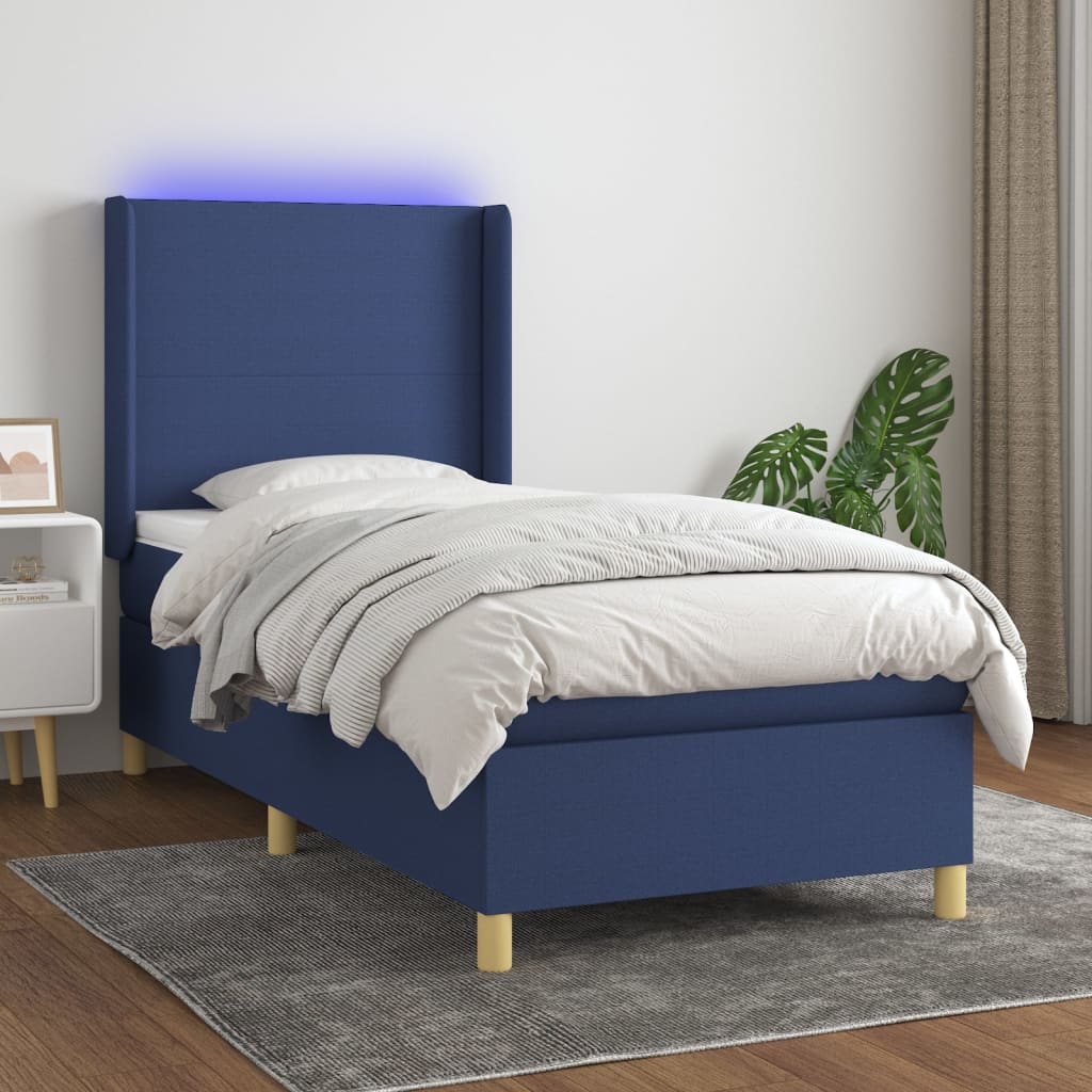 Boxspringbett mit Matratze & LED Blau 100x200 cm Stoff