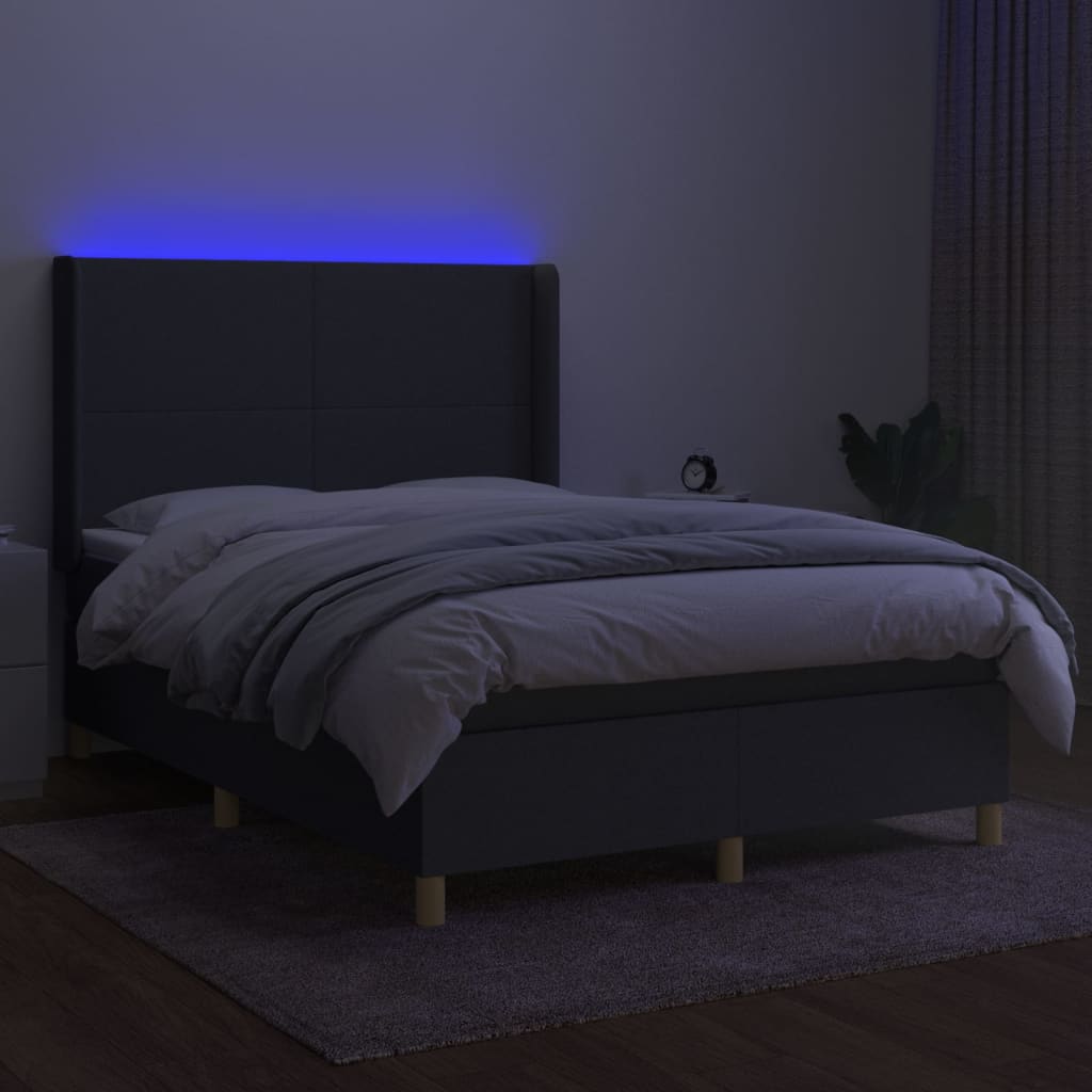 Boxspringbett mit Matratze & LED Dunkelgrau 140x200 cm Stoff