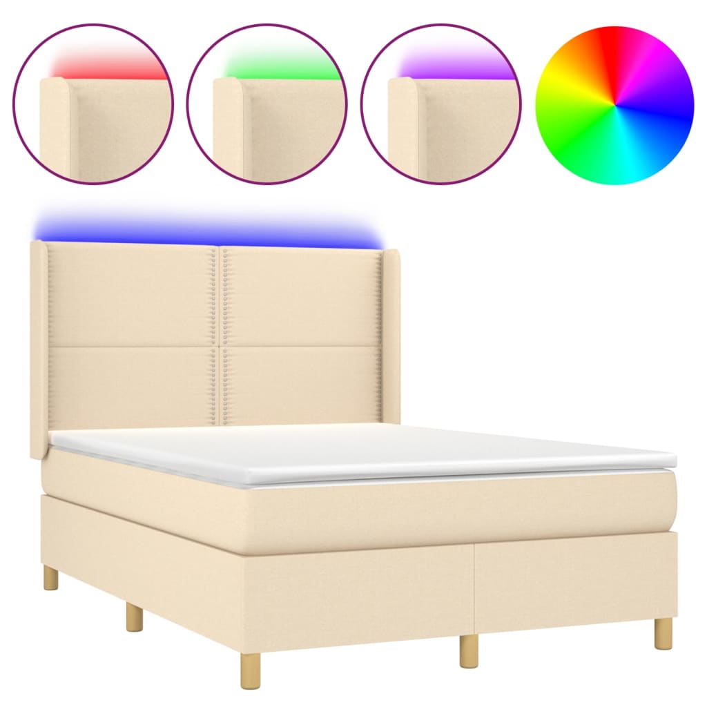 Boxspringbett mit Matratze & LED Creme 140x200 cm Stoff