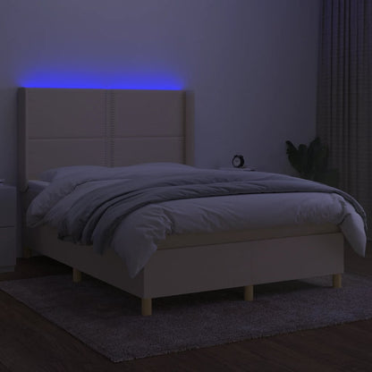 Boxspringbett mit Matratze & LED Creme 140x200 cm Stoff