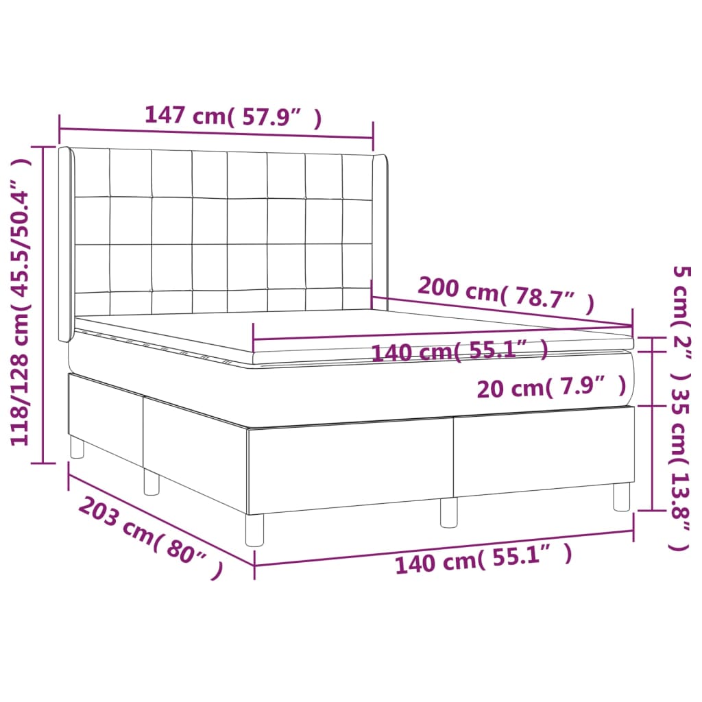 Boxspringbett mit Matratze & LED Hellgrau 140x200 cm Stoff