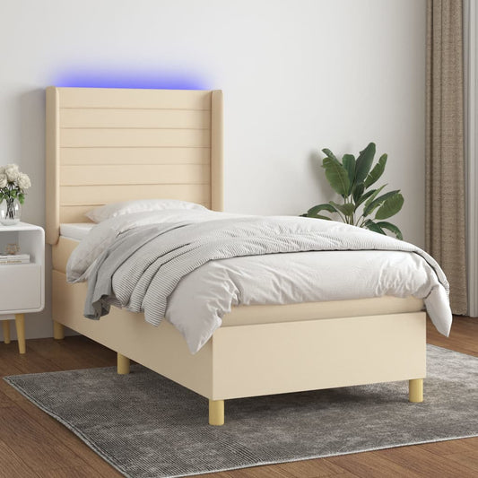 Boxspringbett mit Matratze & LED Creme 100x200 cm Stoff