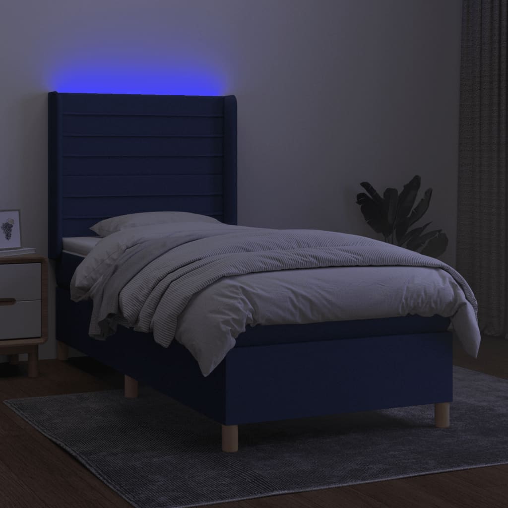 Boxspringbett mit Matratze & LED Blau 100x200 cm Stoff