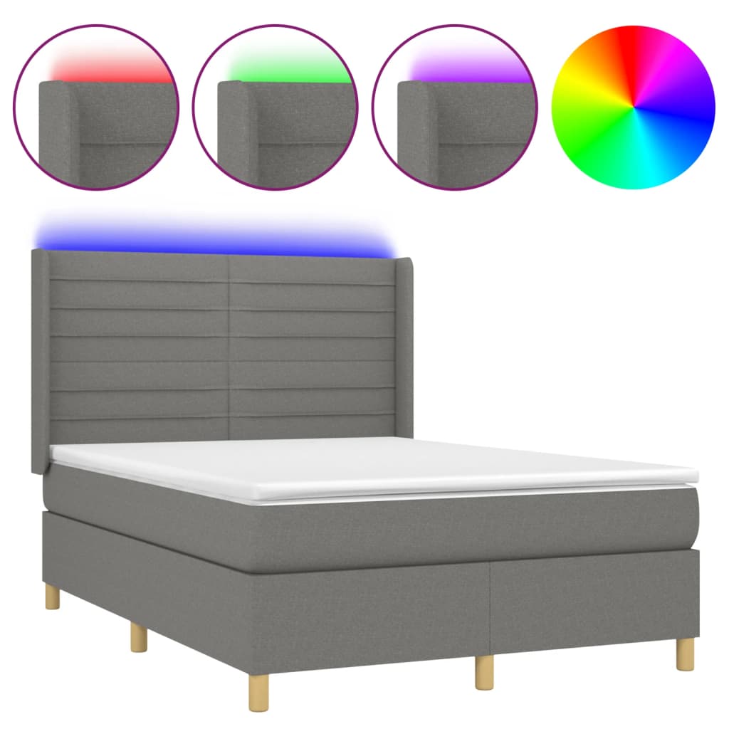 Boxspringbett mit Matratze & LED Dunkelgrau 140x200 cm Stoff