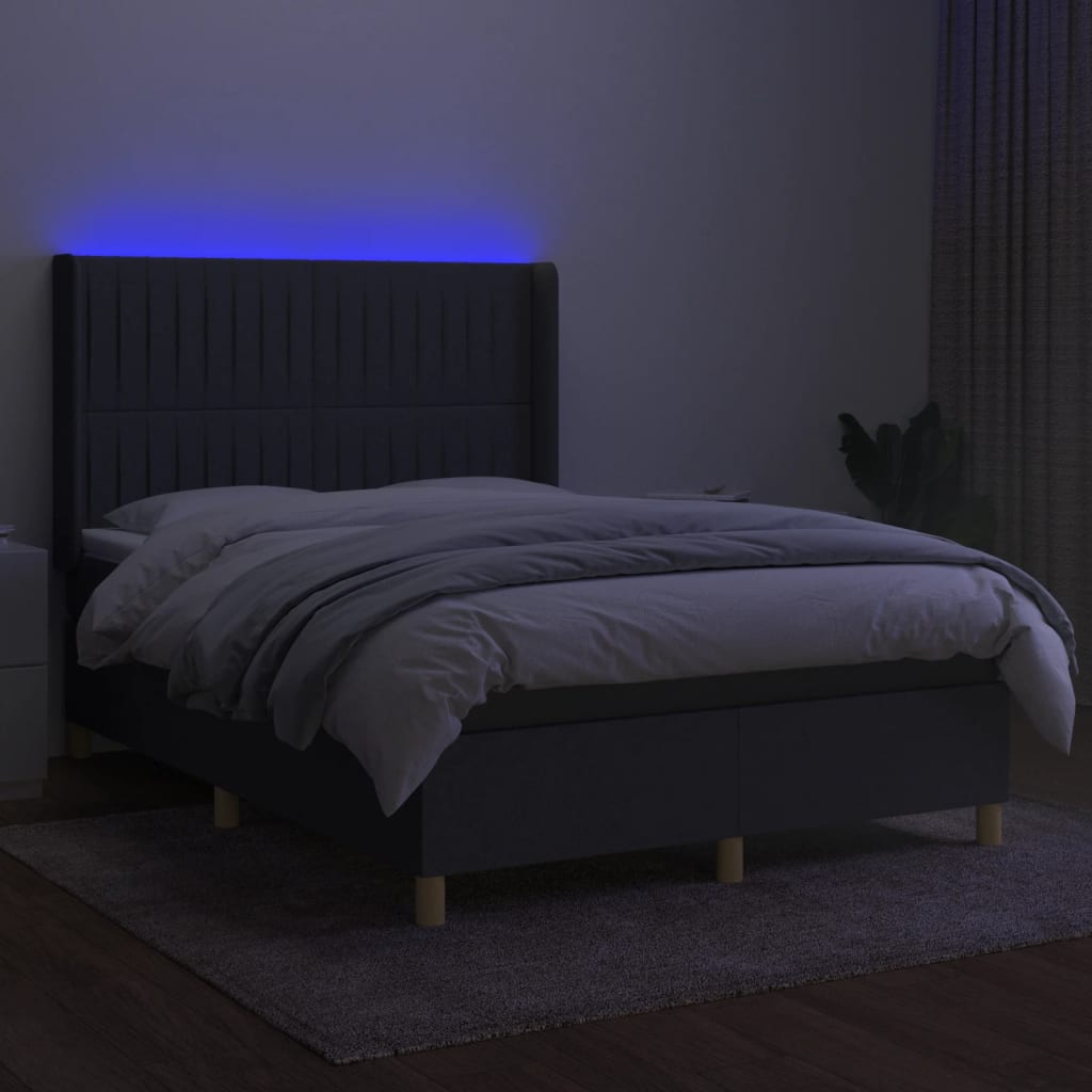 Boxspringbett mit Matratze & LED Dunkelgrau 140x200 cm Stoff