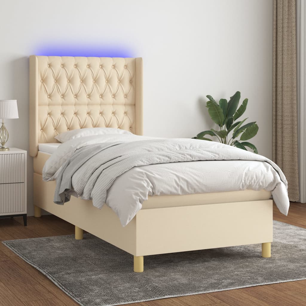 Boxspringbett mit Matratze & LED Creme 100x200 cm Stoff