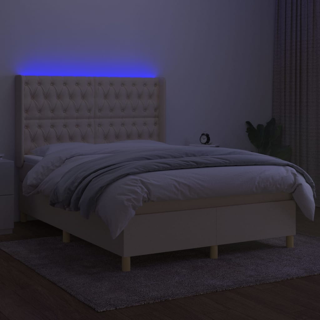 Boxspringbett mit Matratze & LED Creme 140x200 cm Stoff