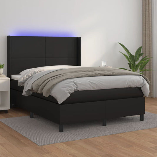 Boxspringbett mit Matratze & LED Schwarz 140x200 cm Kunstleder