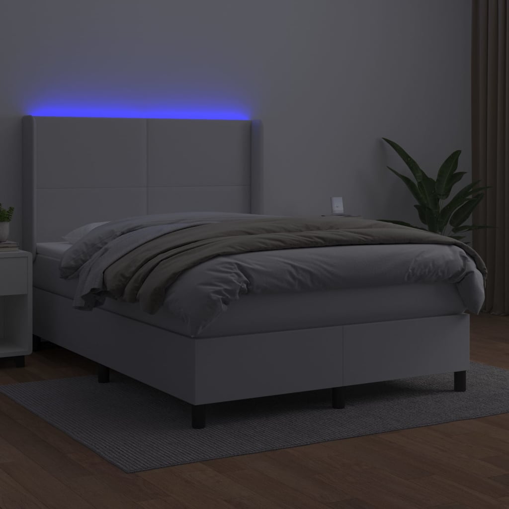 Boxspringbett mit Matratze & LED Weiß 140x200 cm Kunstleder