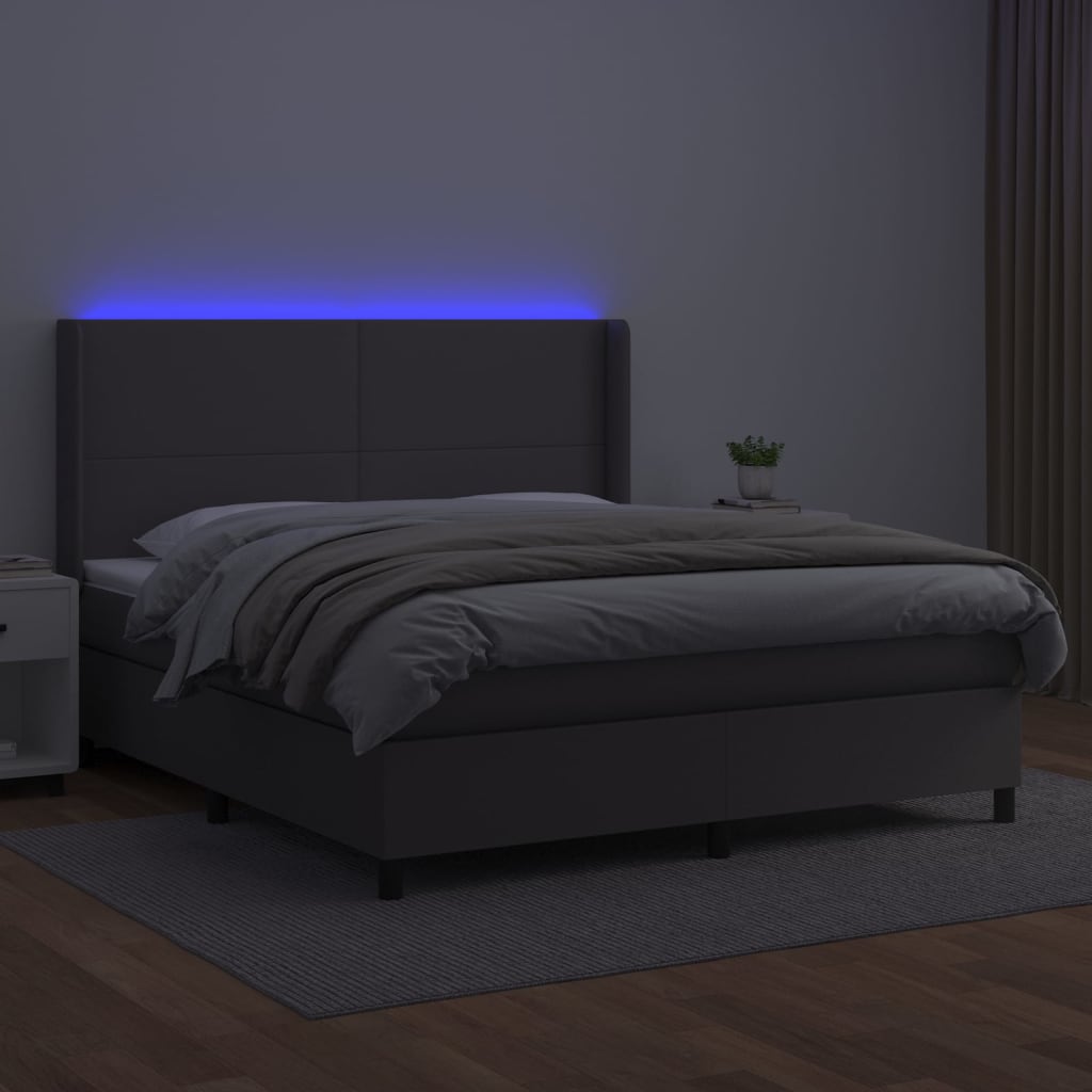 Boxspringbett mit Matratze & LED Grau 160x200 cm Kunstleder