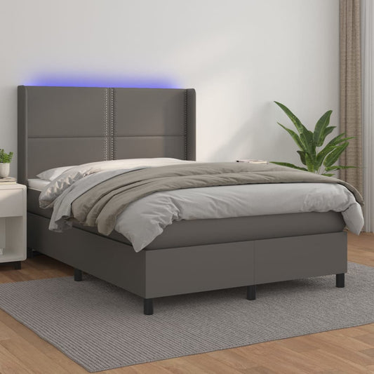 Boxspringbett mit Matratze & LED Grau 140x200 cm Kunstleder