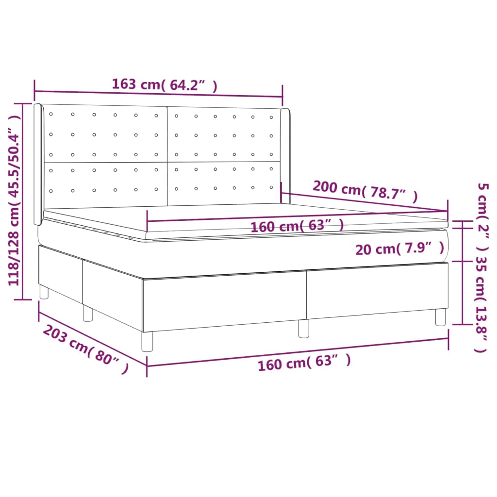 Boxspringbett mit Matratze & LED Grau 160x200 cm Kunstleder