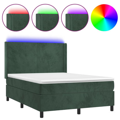 Boxspringbett mit Matratze & LED Dunkelgrün 140x200 cm Samt
