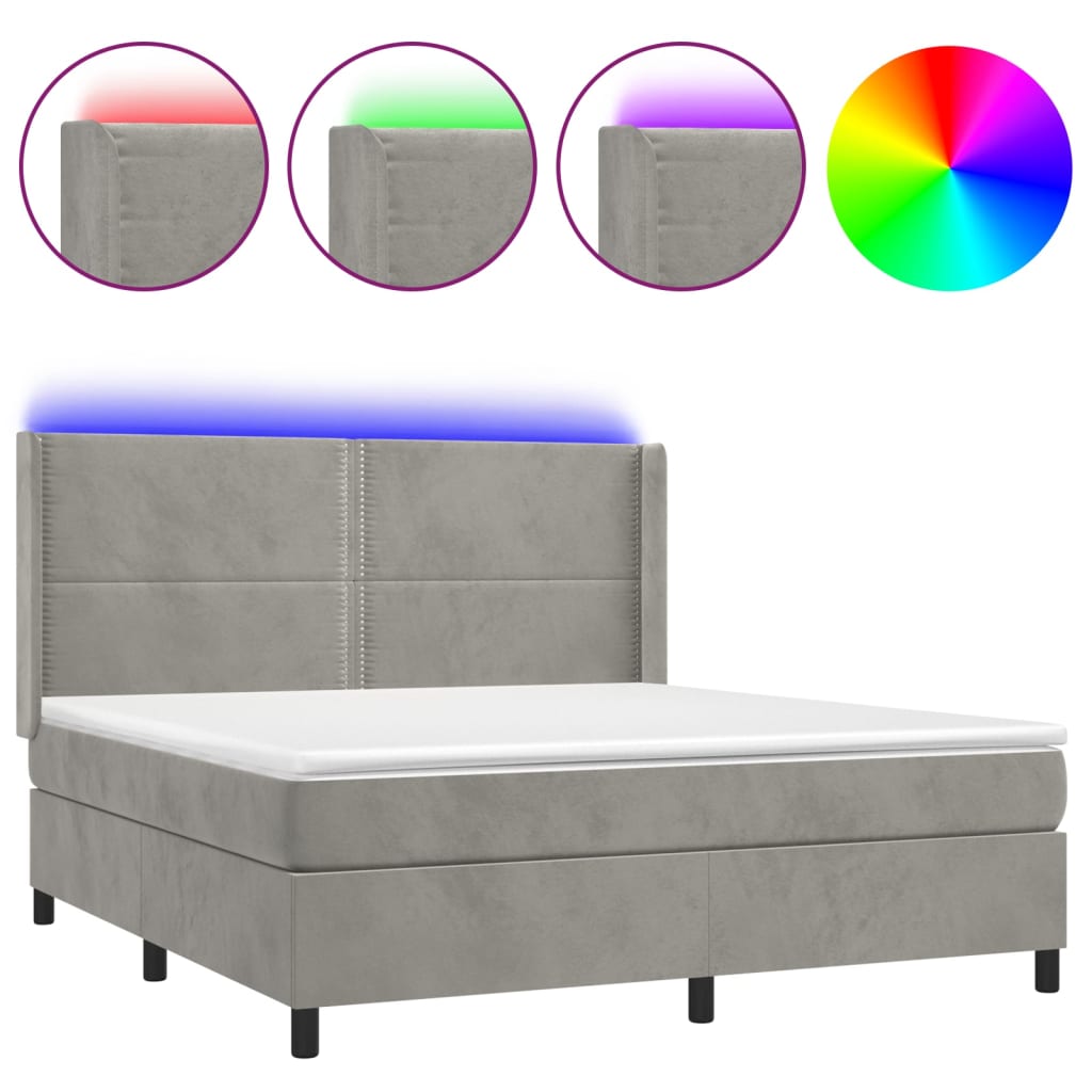 Boxspringbett mit Matratze & LED Hellgrau 160x200 cm Samt