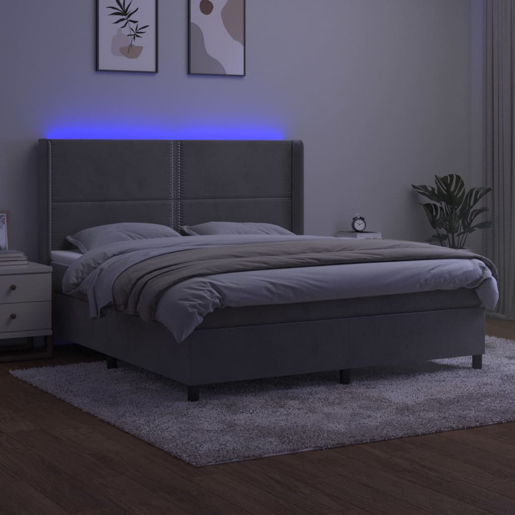 Boxspringbett mit Matratze & LED Hellgrau 160x200 cm Samt