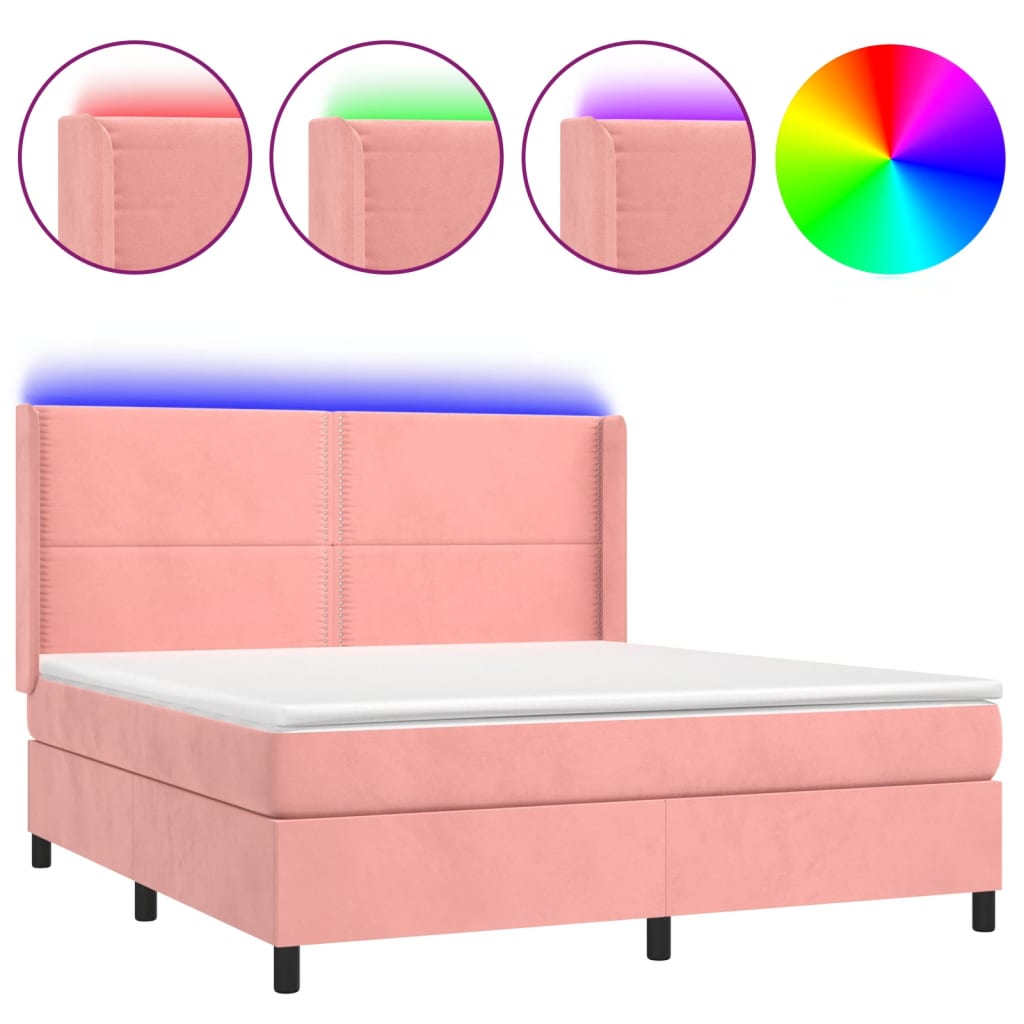 Boxspringbett mit Matratze & LED Rosa 160x200 cm Samt