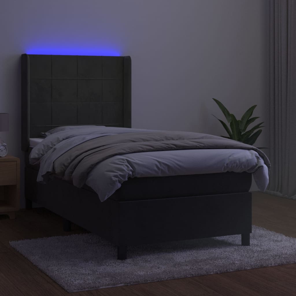 Boxspringbett mit Matratze & LED Dunkelgrau 100x200 cm Samt