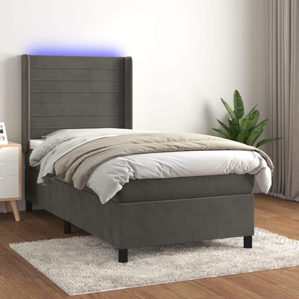 Boxspringbett mit Matratze & LED Dunkelgrau 100x200 cm Samt