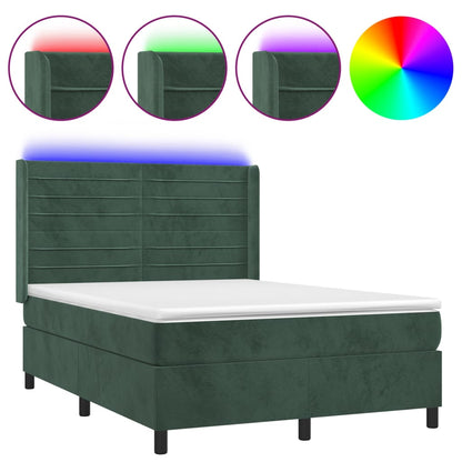 Boxspringbett mit Matratze & LED Dunkelgrün 140x200 cm Samt