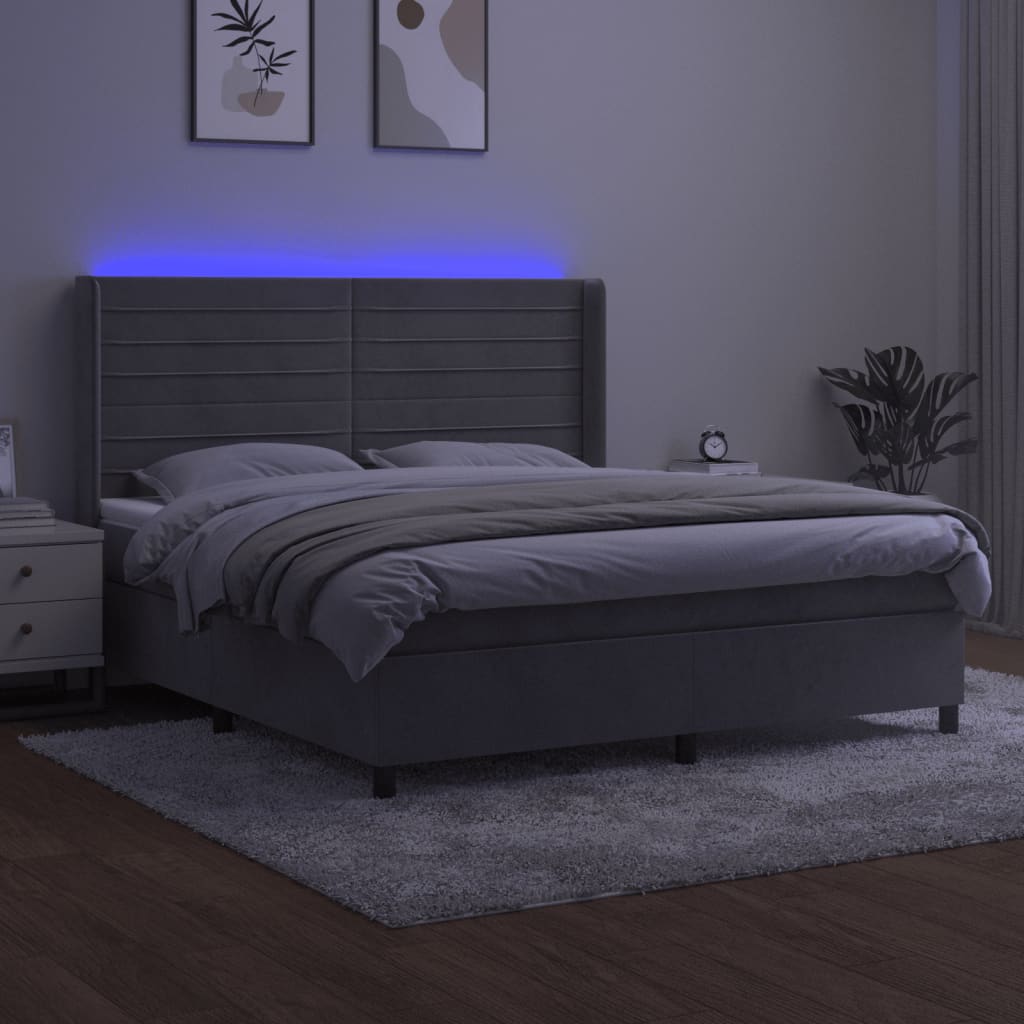 Boxspringbett mit Matratze & LED Hellgrau 160x200 cm Samt