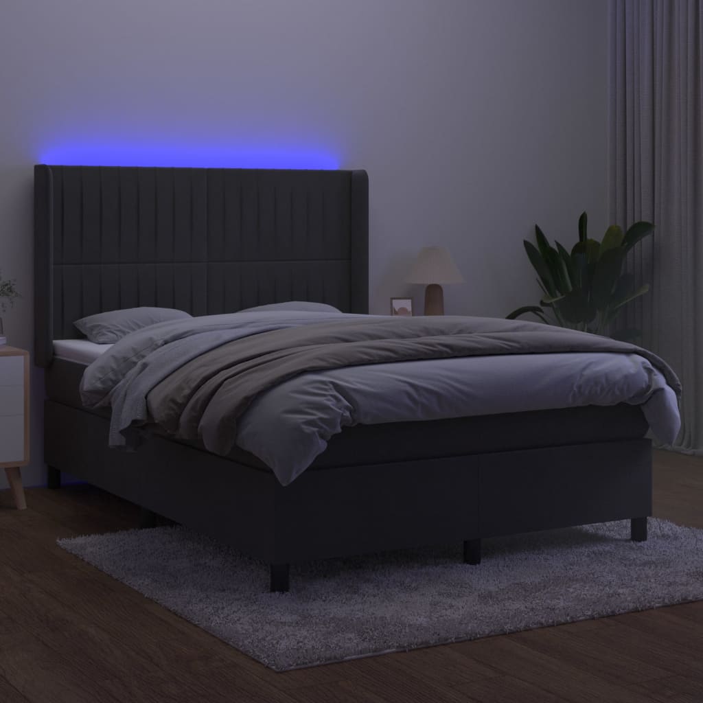 Boxspringbett mit Matratze & LED Dunkelgrau 140x200 cm Samt