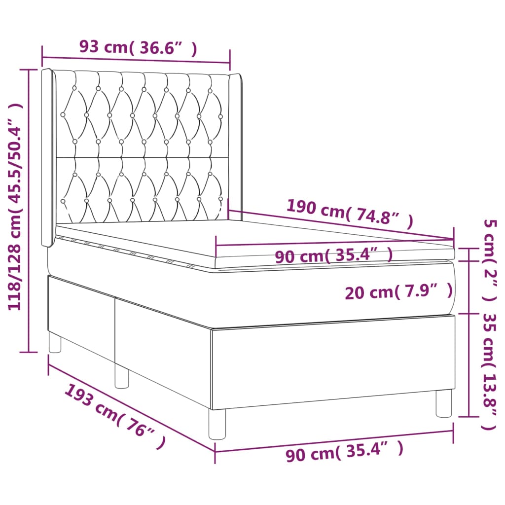 Boxspringbett mit Matratze & LED Dunkelblau 90x190 cm Samt