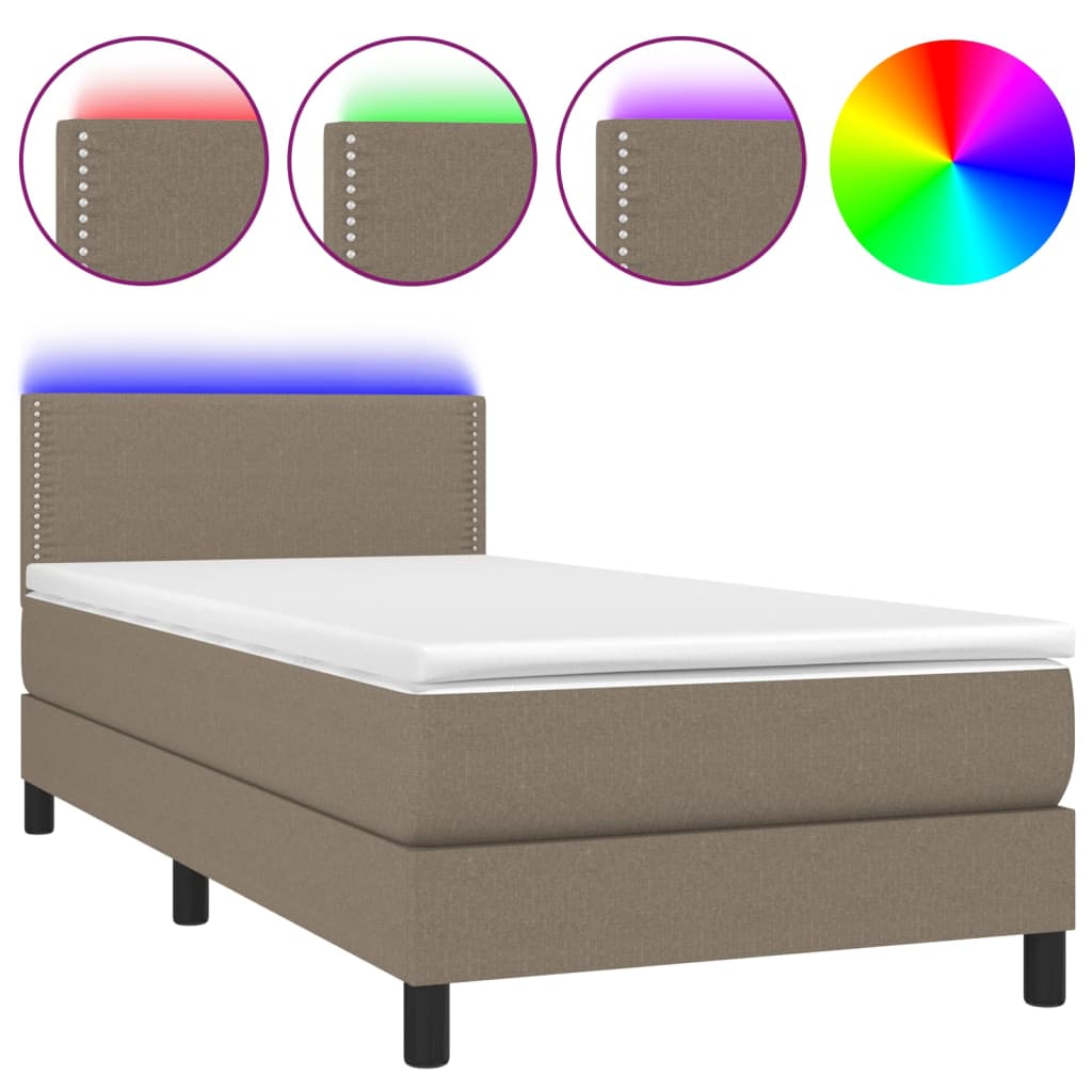 Boxspringbett mit Matratze & LED Taupe 100x200 cm Stoff