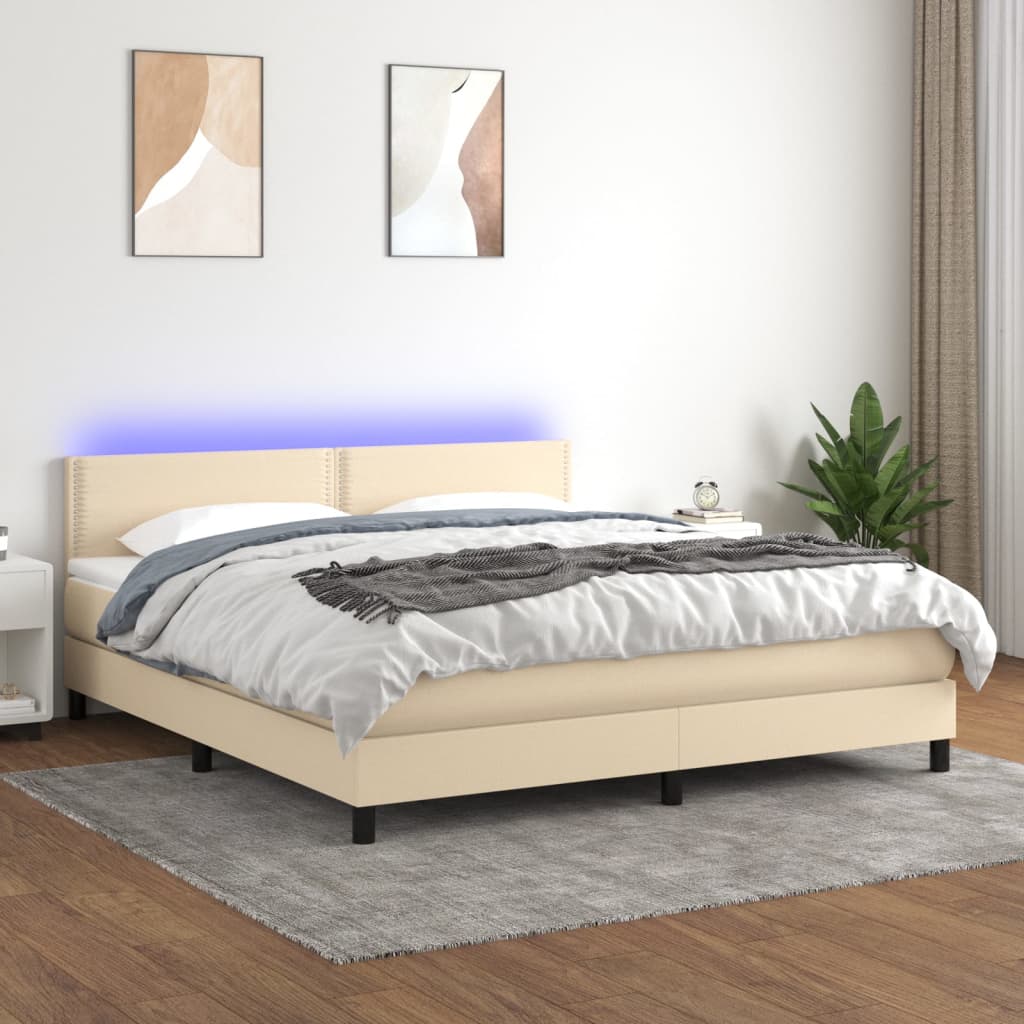 Boxspringbett mit Matratze & LED Creme 160x200 cm Stoff