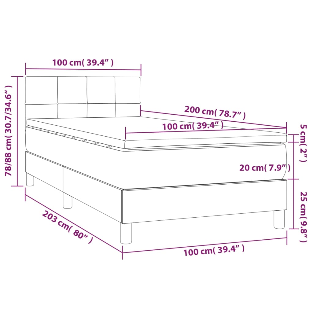 Boxspringbett mit Matratze & LED Dunkelgrau 100x200 cm Stoff