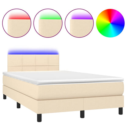 Boxspringbett mit Matratze & LED Creme 120x200 cm Stoff
