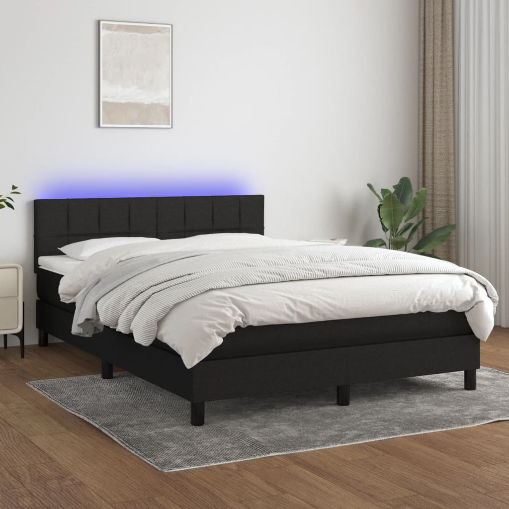 Boxspringbett mit Matratze & LED Schwarz 140x200 cm Stoff