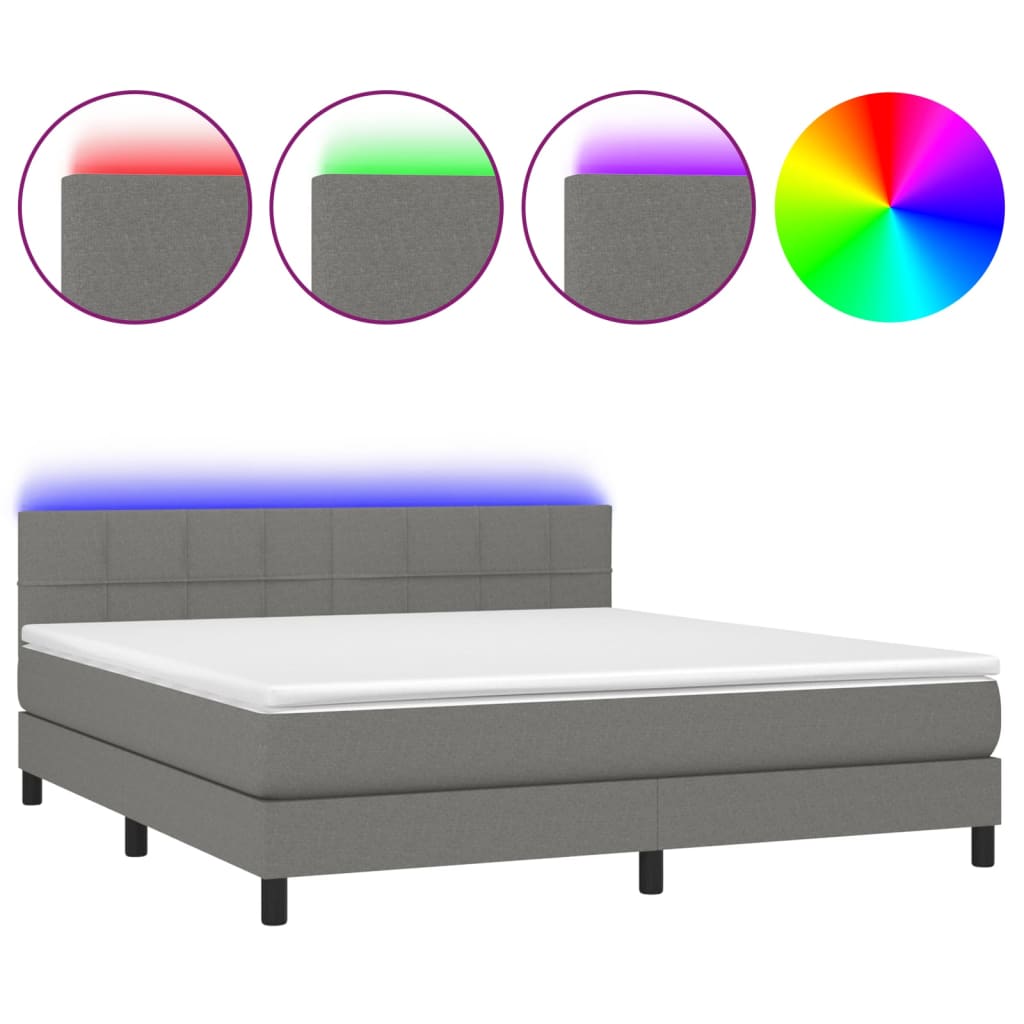 Boxspringbett mit Matratze & LED Dunkelgrau 160x200 cm Stoff