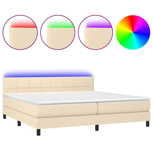 Boxspringbett mit Matratze & LED Creme 200x200 cm Stoff