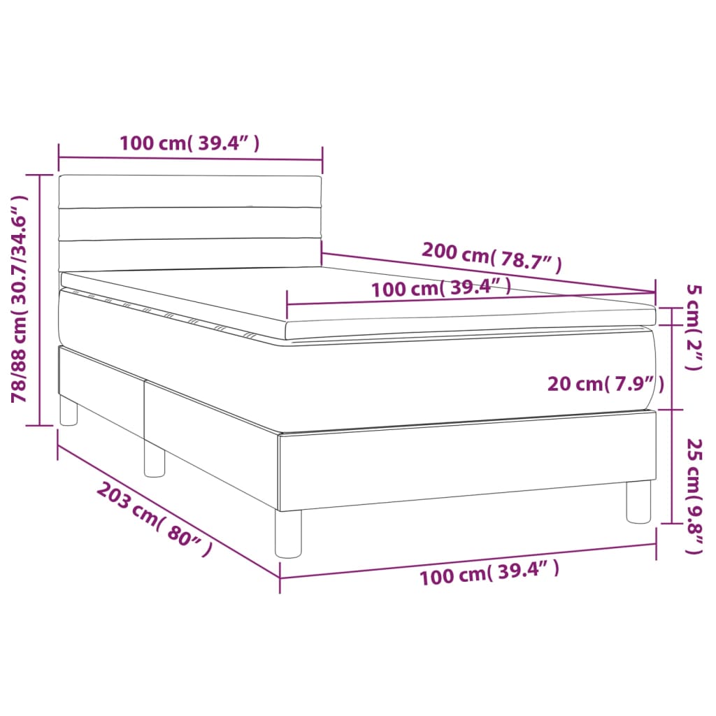 Boxspringbett mit Matratze & LED Blau 100x200 cm Stoff