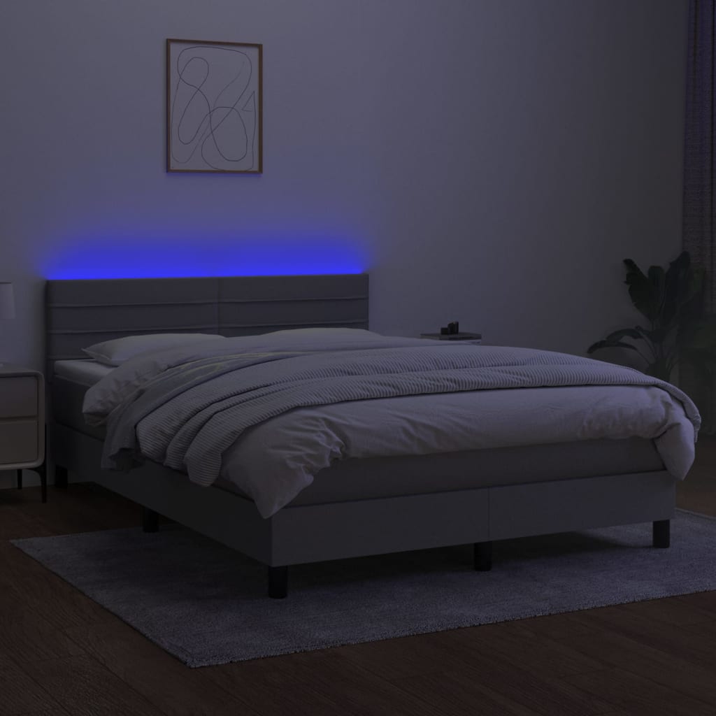 Boxspringbett mit Matratze & LED Hellgrau 140x200 cm Stoff