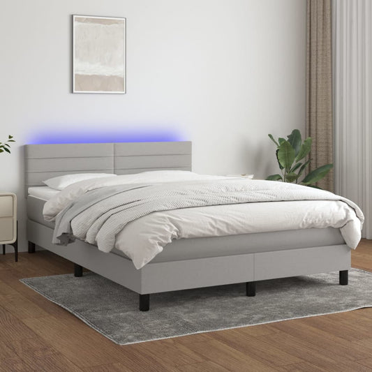 Boxspringbett mit Matratze & LED Hellgrau 140x200 cm Stoff