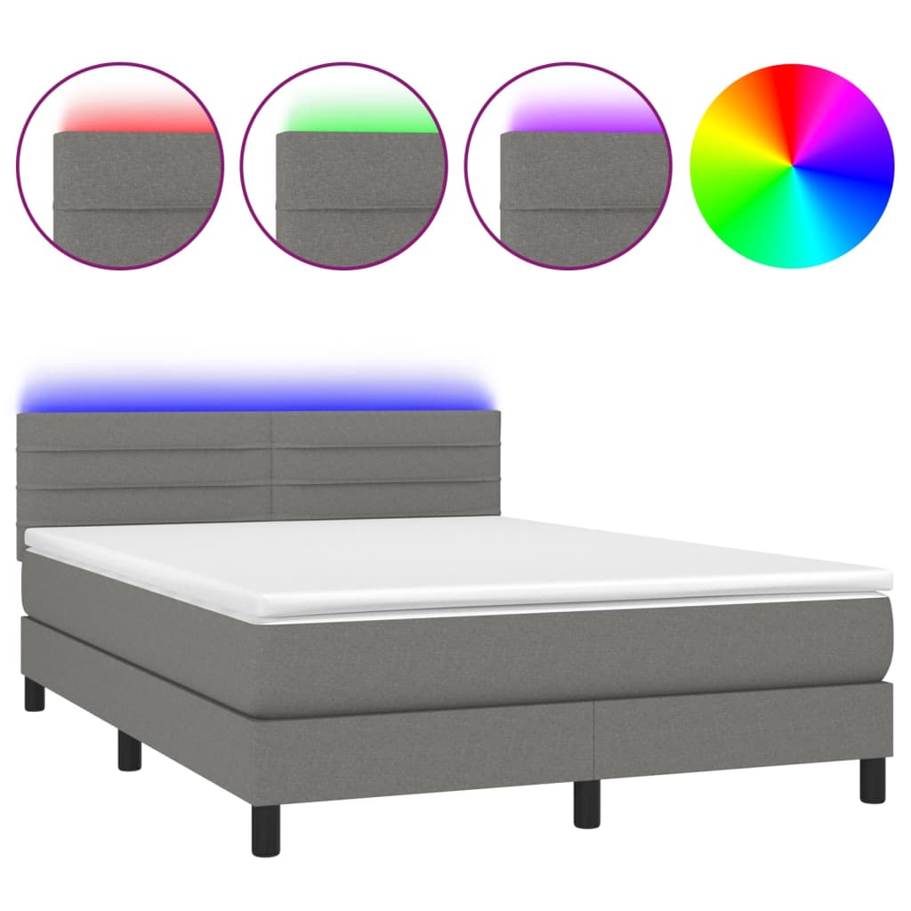 Boxspringbett mit Matratze & LED Dunkelgrau 140x200 cm Stoff