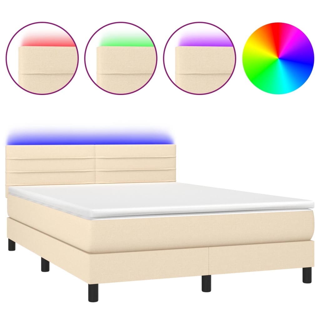 Boxspringbett mit Matratze & LED Creme 140x200 cm Stoff