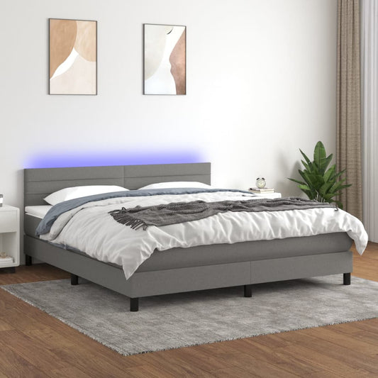 Boxspringbett mit Matratze & LED Dunkelgrau 160x200 cm Stoff