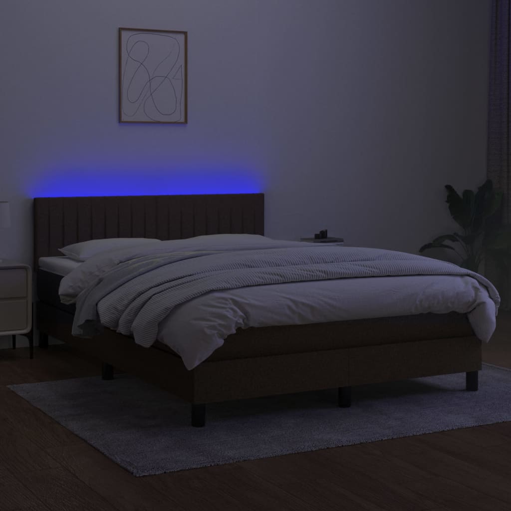 Boxspringbett mit Matratze & LED Dunkelbraun 140x200 cm Stoff