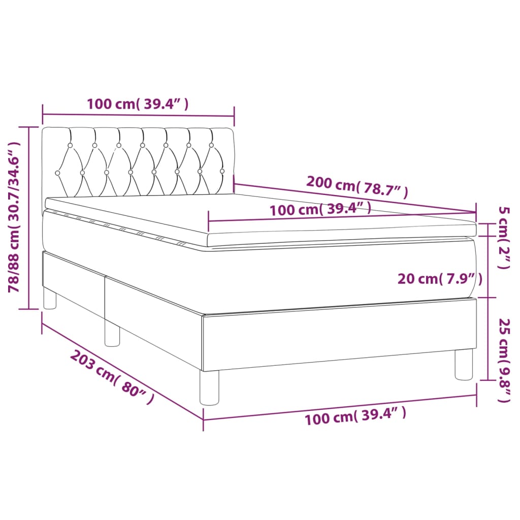 Boxspringbett mit Matratze & LED Creme 100x200 cm Stoff