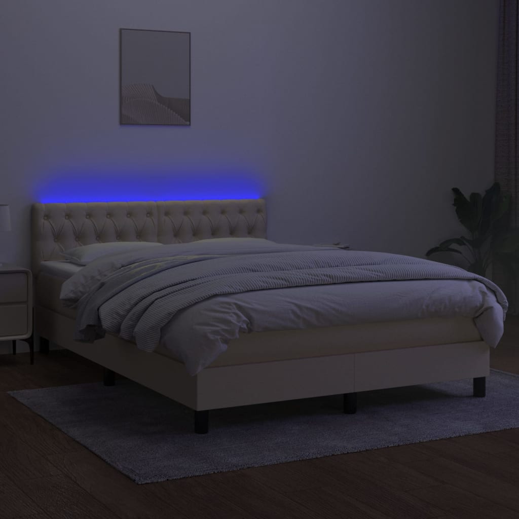 Boxspringbett mit Matratze & LED Creme 140x200 cm Stoff