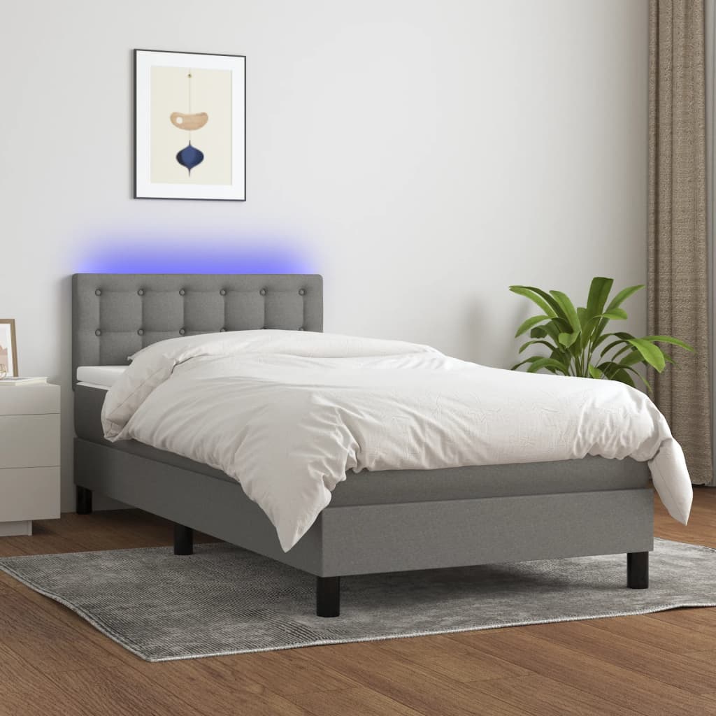 Boxspringbett mit Matratze & LED Dunkelgrau 100x200 cm Stoff