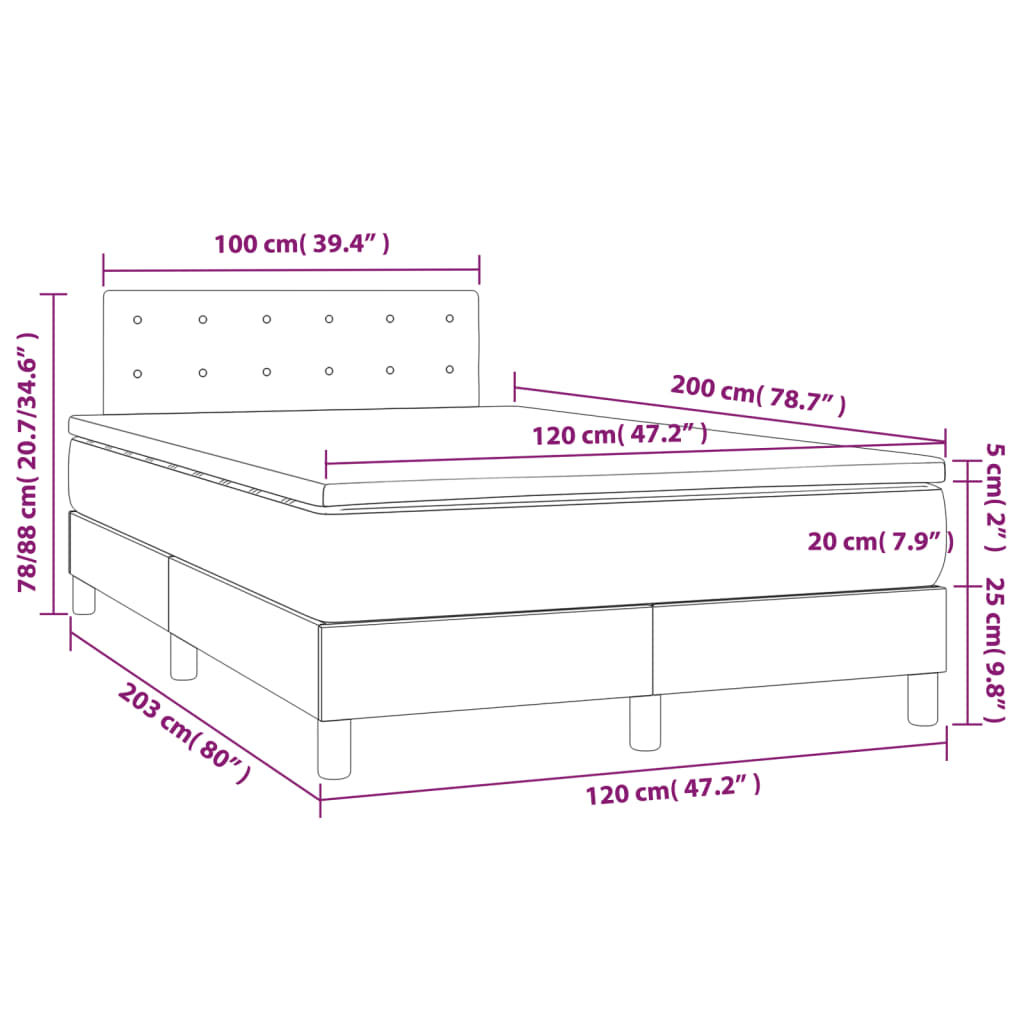 Boxspringbett mit Matratze & LED Taupe 120x200 cm Stoff