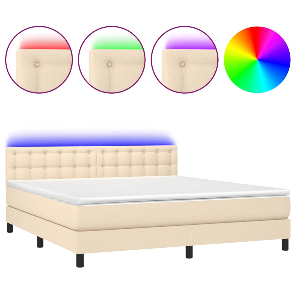 Boxspringbett mit Matratze & LED Creme 160x200 cm Stoff