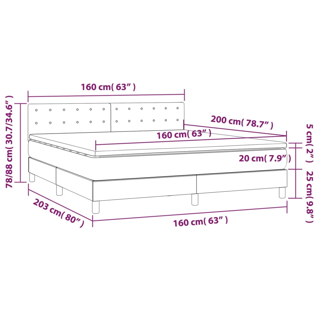 Boxspringbett mit Matratze & LED Blau 160x200 cm Stoff