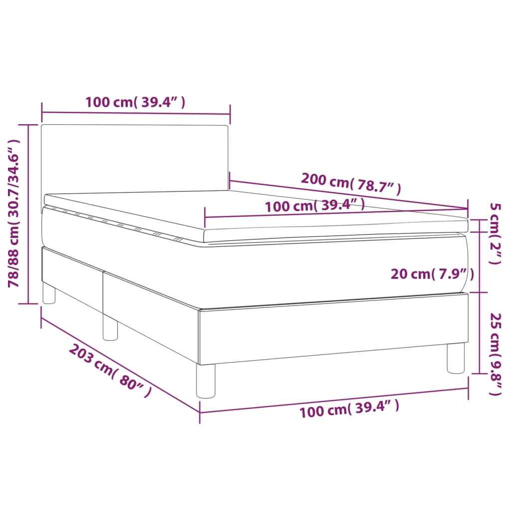 Boxspringbett mit Matratze & LED Dunkelbraun 100x200 cm Stoff