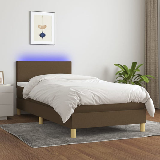 Boxspringbett mit Matratze & LED Dunkelbraun 100x200 cm Stoff