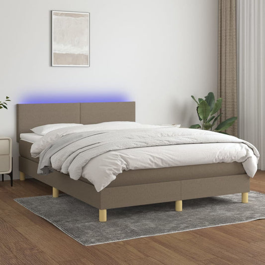 Boxspringbett mit Matratze & LED Taupe 140x200 cm Stoff