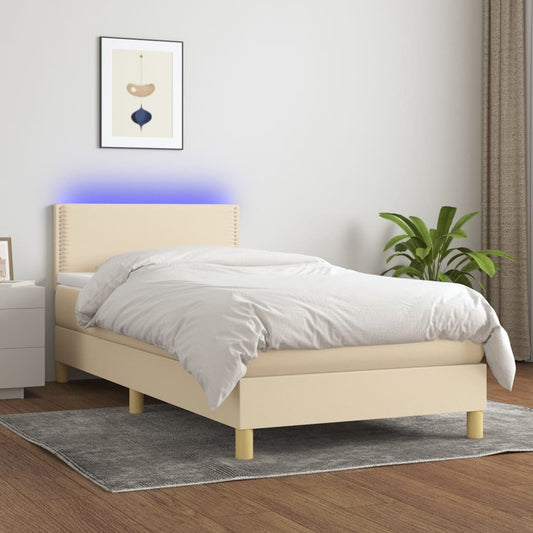 Boxspringbett mit Matratze & LED Creme 100x200 cm Stoff